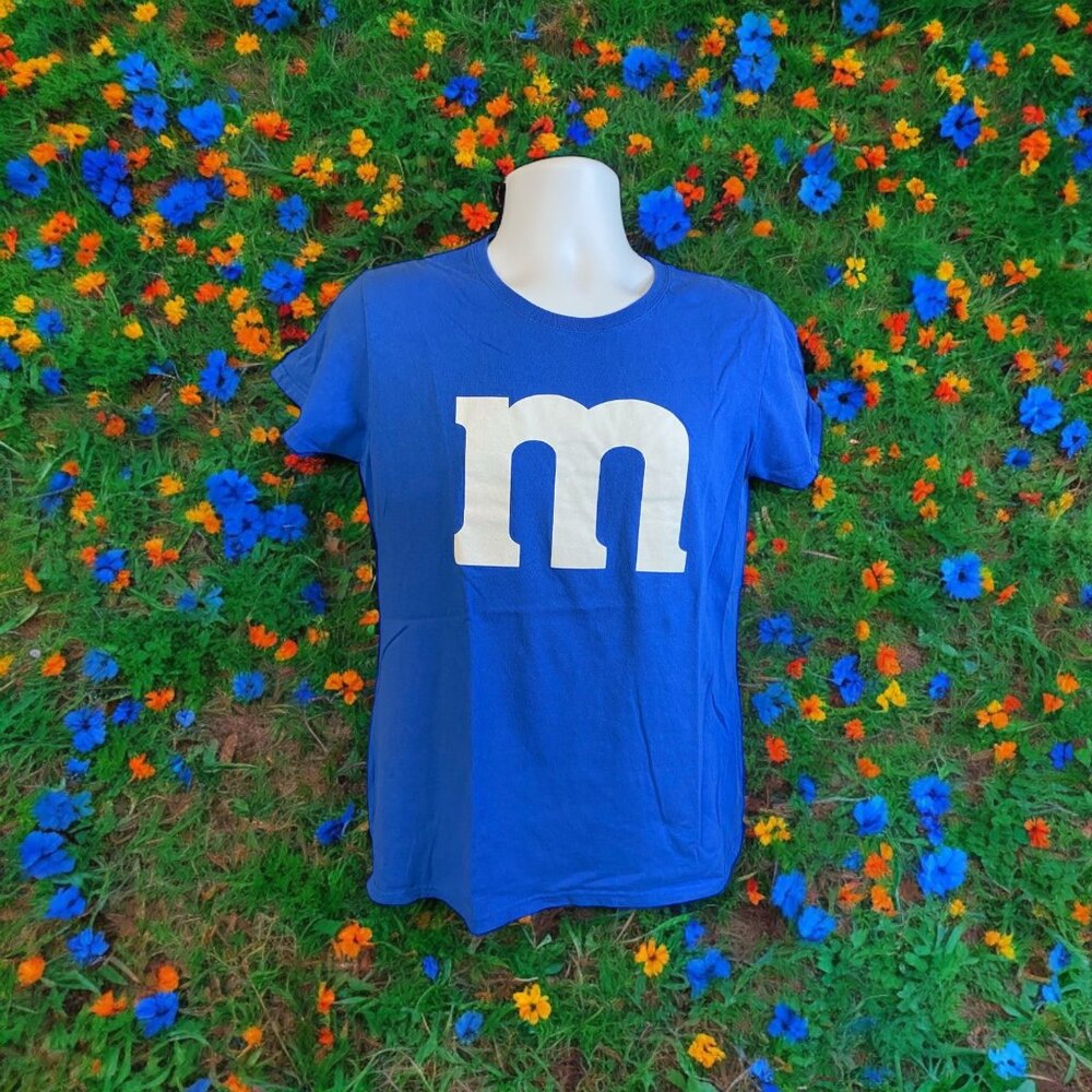 Gildan M  Unisex Graphic Tee Blue Large Short Sleeve Cotton Streetwear